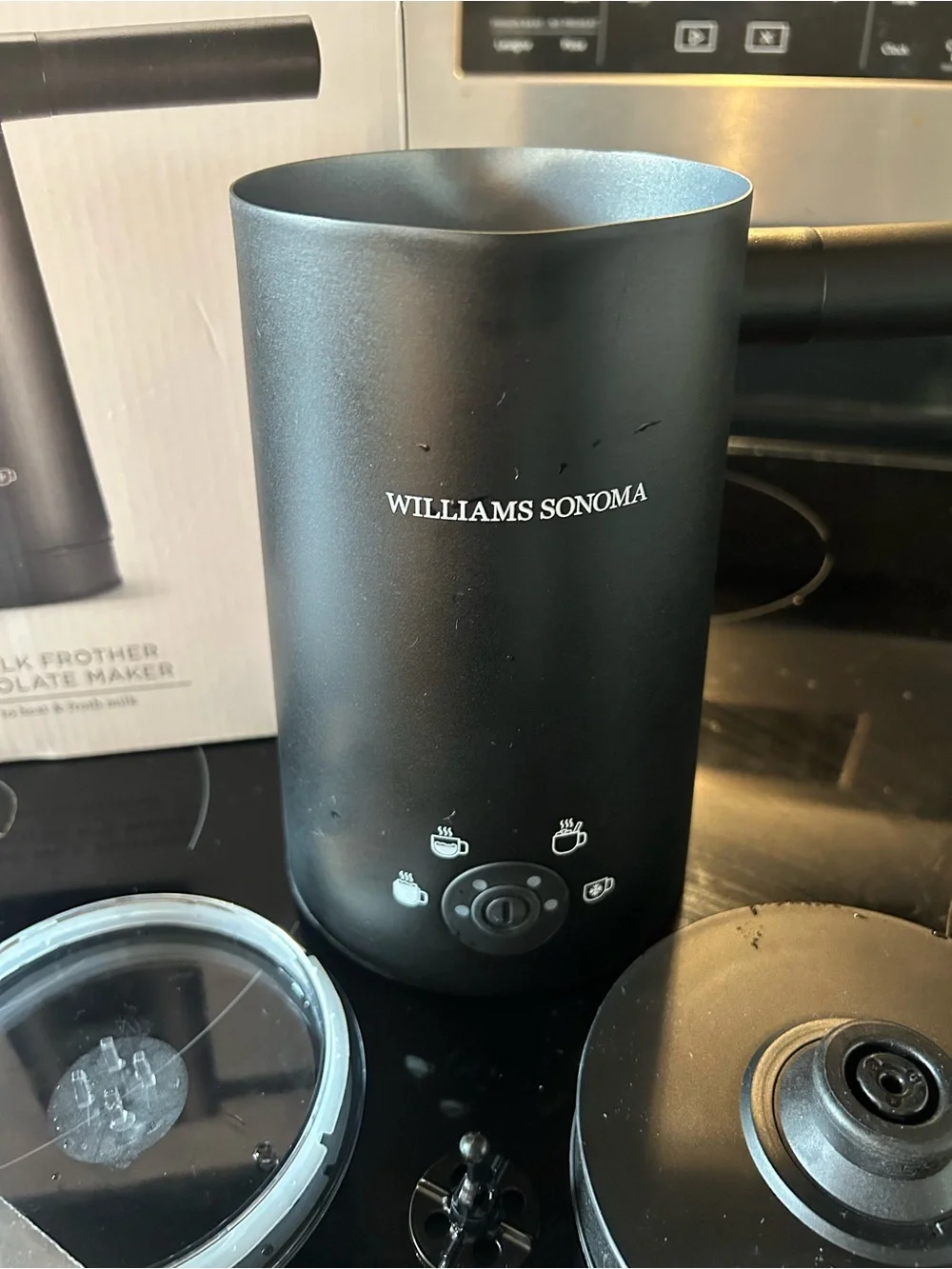 Williams Sonoma Matte Black Electric Milk Frother with Accessories